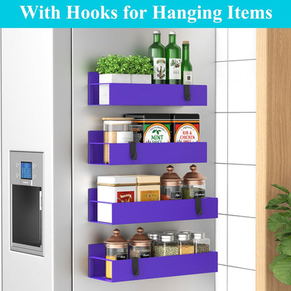 HuggieGems Metal 4 Pack Magnetic Spice Storage Rack Organizer for Refrigerator and Oven, Black Fridge Organizers and Storage, Metal