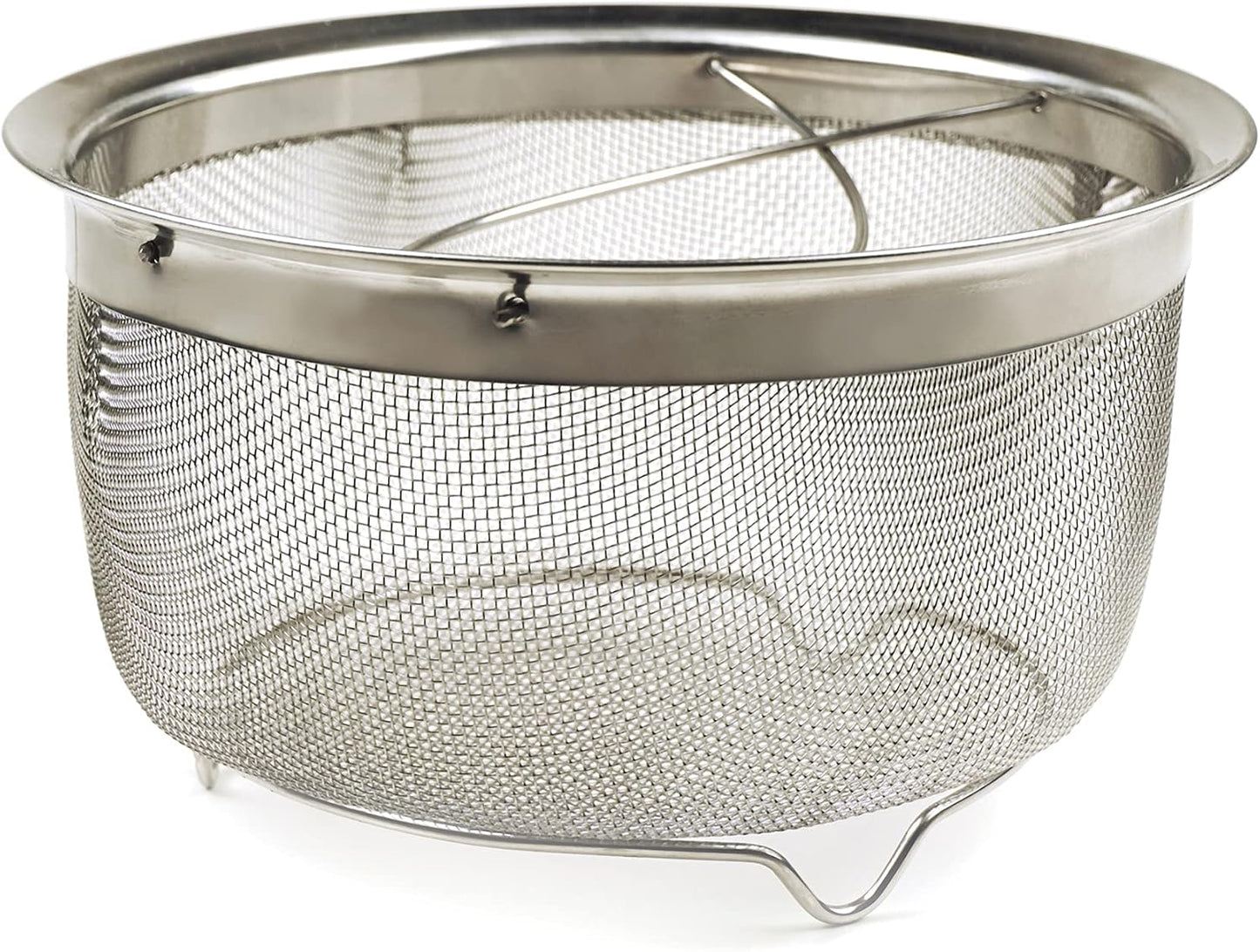 RSVP International Mesh Colander Strainer Basket with Folding Handles, 3 Quarts | For Pasta, Frying, & Salads | Dishwasher Safe | Use in Pressure Cookers | Steaming, Draining & Rinsing