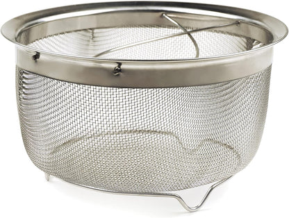 RSVP International Mesh Colander Strainer Basket with Folding Handles, 3 Quarts | For Pasta, Frying, & Salads | Dishwasher Safe | Use in Pressure Cookers | Steaming, Draining & Rinsing