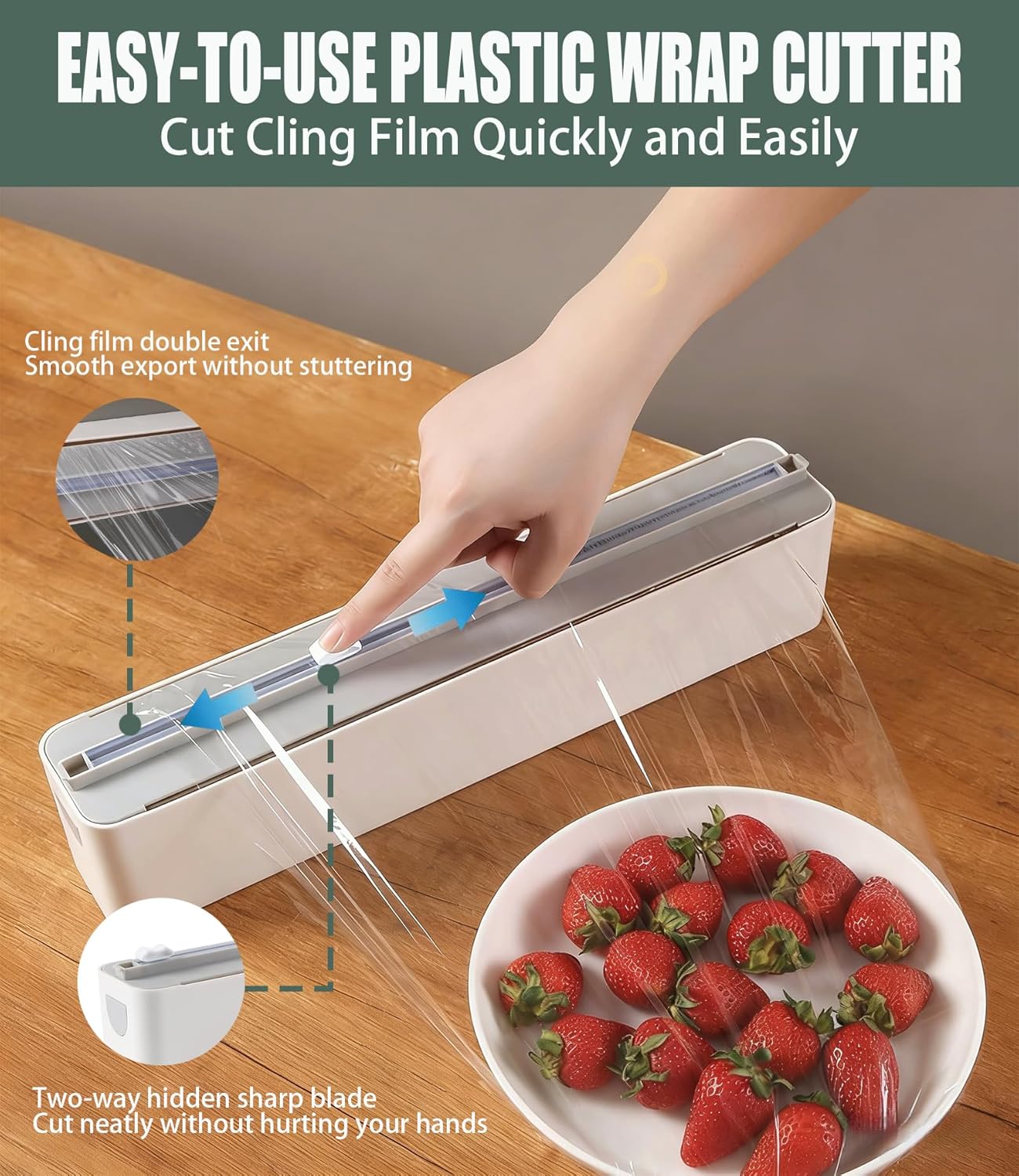 Plastic Wrap Dispenser with Cutter, Aluminum Tin Foil Parchment Paper Holder And Plastic Cling Press And Seal Kitchen Magnetic Wrap Organizer Storage, Bidirectional Slide Cutting.(Grey)