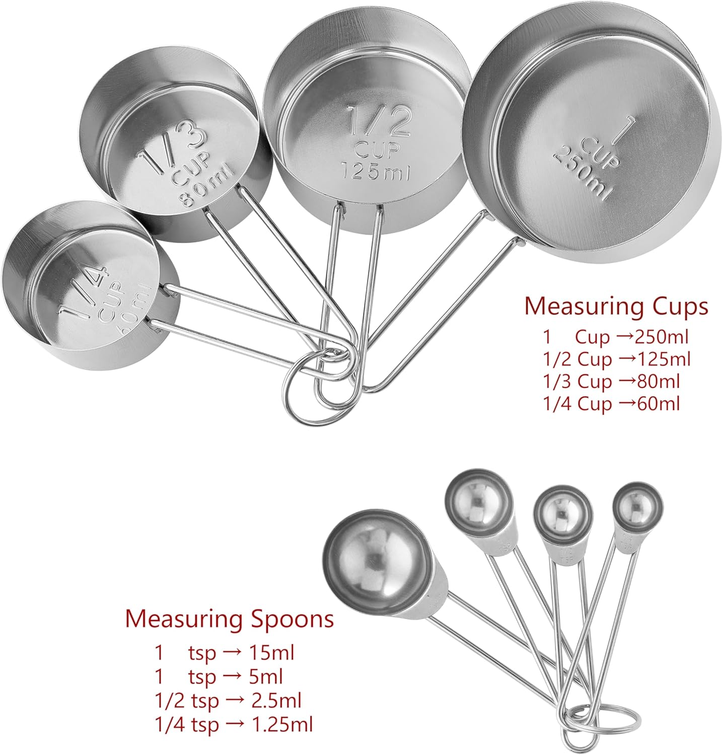 8PCS Measuring Cups, OHOLA Stainless Steel Measuring Cups and Spoons Set, Great for Cooking and Baking