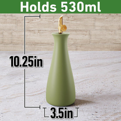 HB Design Co. Ceramic Olive Oil Dispenser with Self-Closing Gold Spout - 530 ML Capacity Matte White Ceramic Oil Dispenser for Kitchen - Leak Proof EVOO Dispensing Bottle