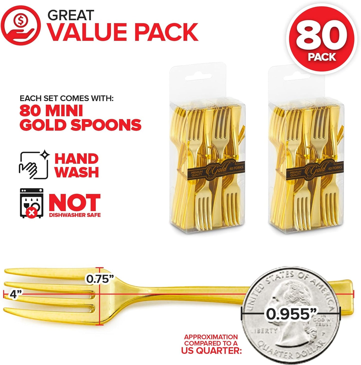 Gold Plastic Mini Spoons Disposable, 4 inch (80 Pack) Tasting Spoon, Dessert Mini spoon for Ice Cream Taster, Small Sample Desserts, Gelato Sampling, Fancy Miniature Pudding, Little Appetizers, Bulk
