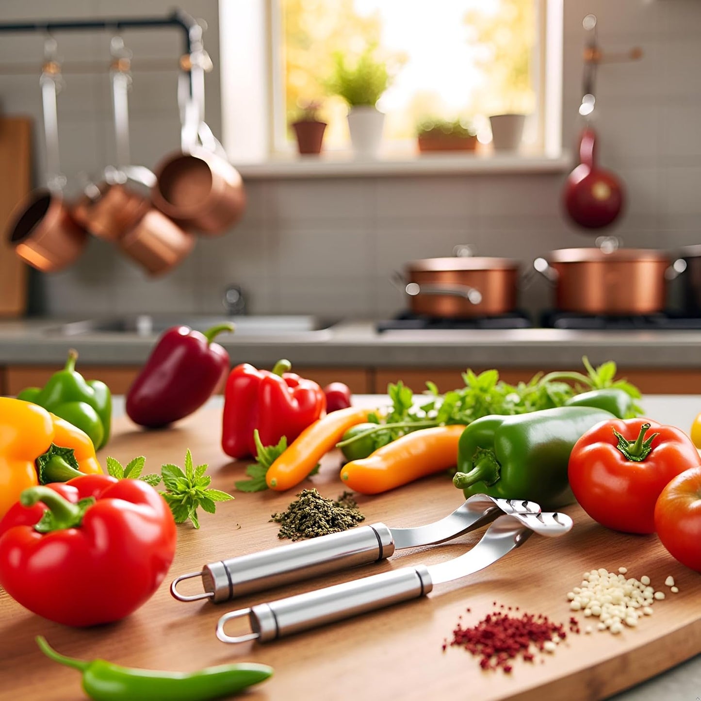 2pcs Stainless Steels Pepper Seed Corer Remover, Stainless Steel Tool, Chili Corer Remover with Serrated Slice and Handle Kitchen Tools Fruit and Vegetable ﻿
