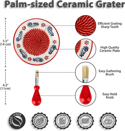 Handmade Ceramic Garlic Grater - 4 Pcs Garlic Press - Natural Ginger & Cheese Grinder - Decorative Mincer - Honey Yellow