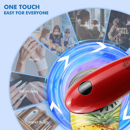 Electric Can Opener,Automatic One-Touch Operation,One Handed Can Opener Battery Operated for Seniors, with Smooth Edge Cutting, Kitchen Gadget（RED)