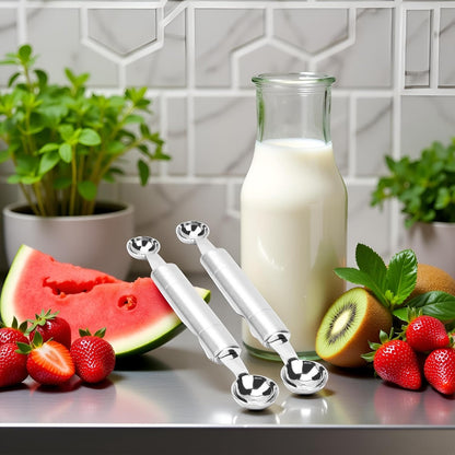 2 Pcs Double Ended Headed Fruit Icecream Ball Spoon Melon Baller Parisienne Scoop Smooth Round Melon Balls Melon Scoop for Watermelon/Ice 30mm Melon Ballers