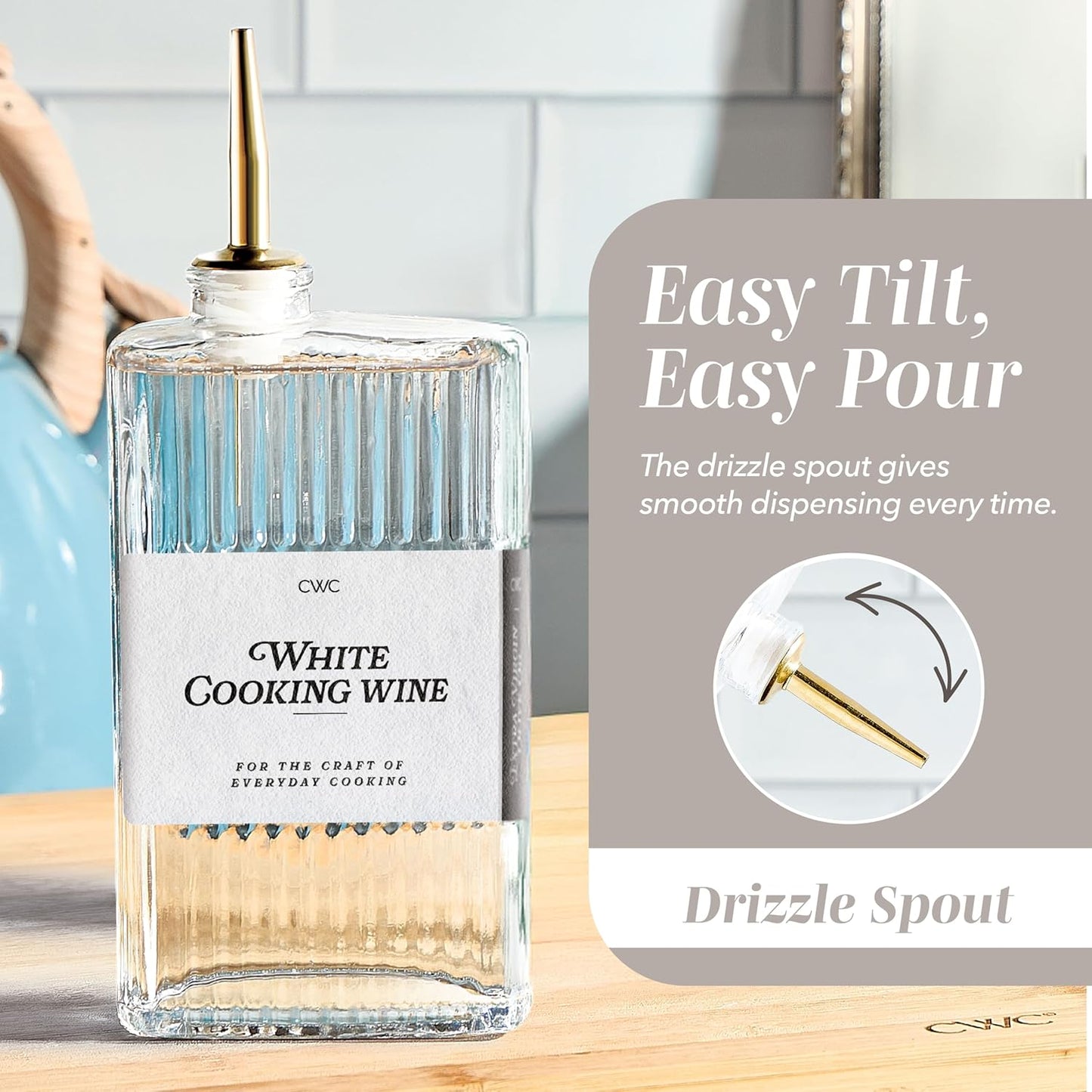 COOK WITH COLOR Olive Oil Dispenser Bottle - 2 Pk Glass Oil Dispenser for Kitchen - Condiment, Coffee Syrup & Vinegar Dispenser, Olive Oil Cruet, Includes 4 Auto Pourer Spouts