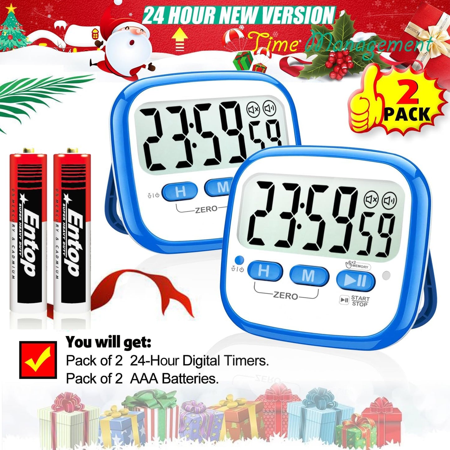 AyayaBoss 2-Pack Magnetic Kitchen Timers for Cooking, Digital Stop Watch Countdown Timer for Kids, Teachers, Classroom, Office, Exercise - Battery Included