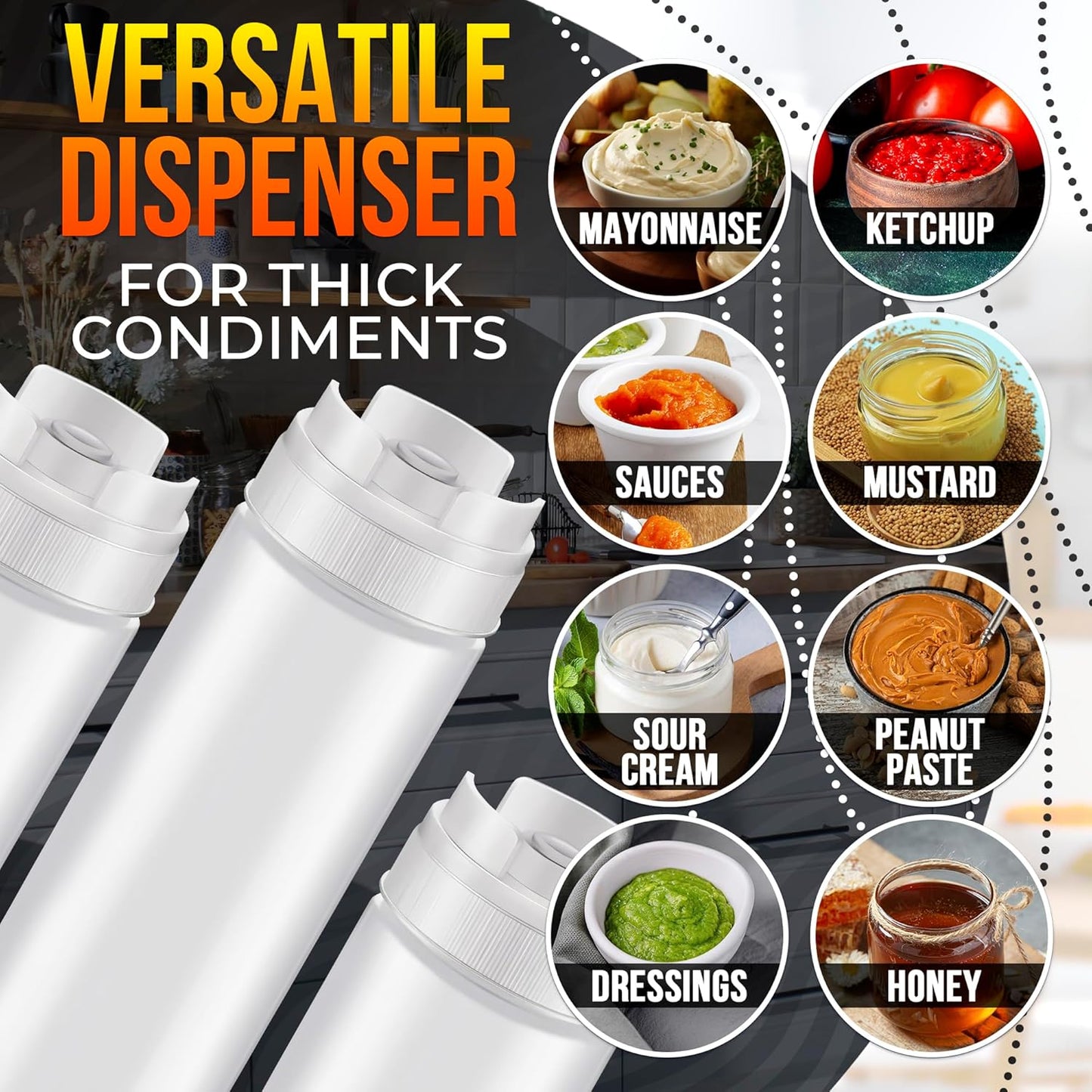 Set of 6 Inverted Condiment Squeeze Bottles 16 oz – Upgraded Design with Added Sealing Gaskets, Self-Closing Valve, Easy-to-Fill Clear Bottles for Sauces, Dressings, Ketchup, Mustard for Everyday Use