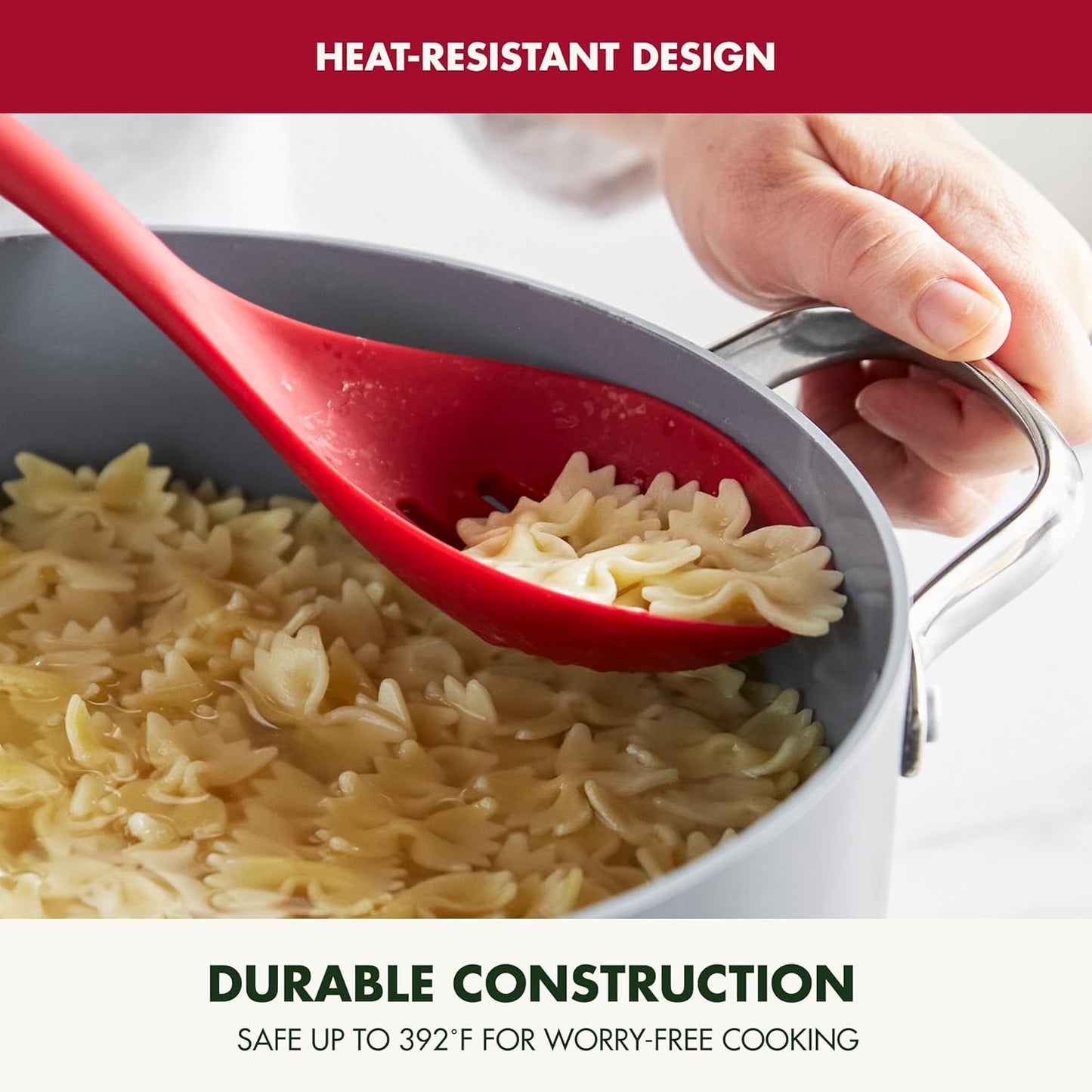 GreenPan Silicone Ladle, Soup Mixing Stirring Serving, Cooking Kitchen Utensil, Flexible Rubber Nonstick Cookware, Rigid Steel Core, Heat-Resistant, Anti-Slip Handle, BPA-Free, Dishwasher Safe, Gray