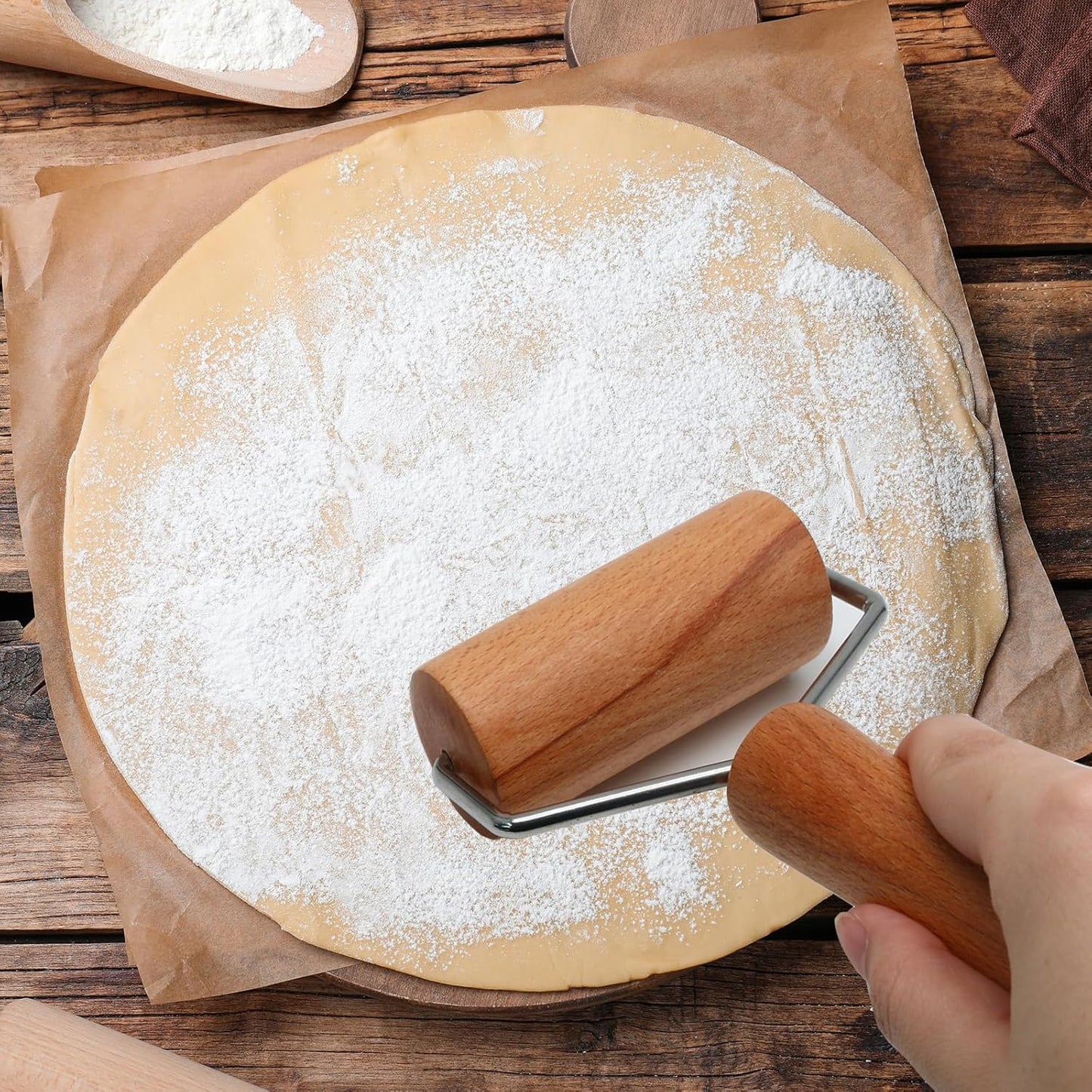 Wooden Rolling Pin, Ergonomic Non-Stick Pizza Baker Dough Pastry Roller for Kitchen Home Cooking Baking (T Square Type)