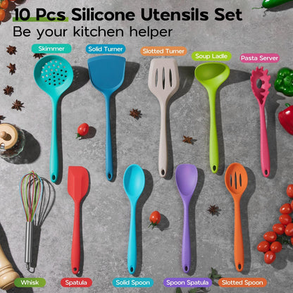 Onader Silicone Cooking Utensils Set of 10, Kitchen Utensils for Nonstick Cookware, Heat Resistant & Nontoxic Spatula Set- Khaki