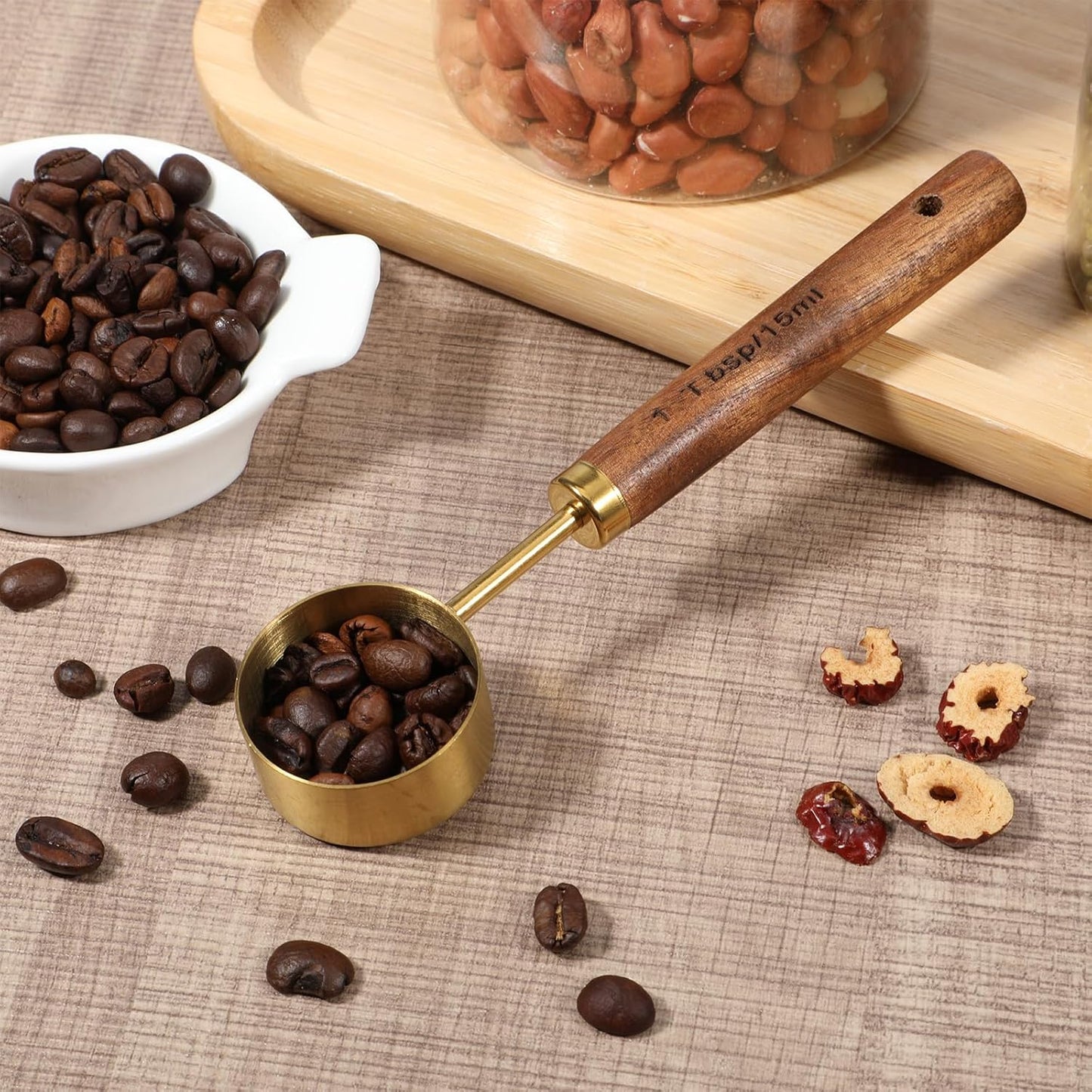 2 Pcs Stainless Steel Wood Teaspoon Scoop, Wood Long Handle Coffee-Bean Scoops, 15 ML Tablespoon Coffee Scoop, Measuring Scoops for Coffee, Tea, Spices (15ML, 5.8 Inch)