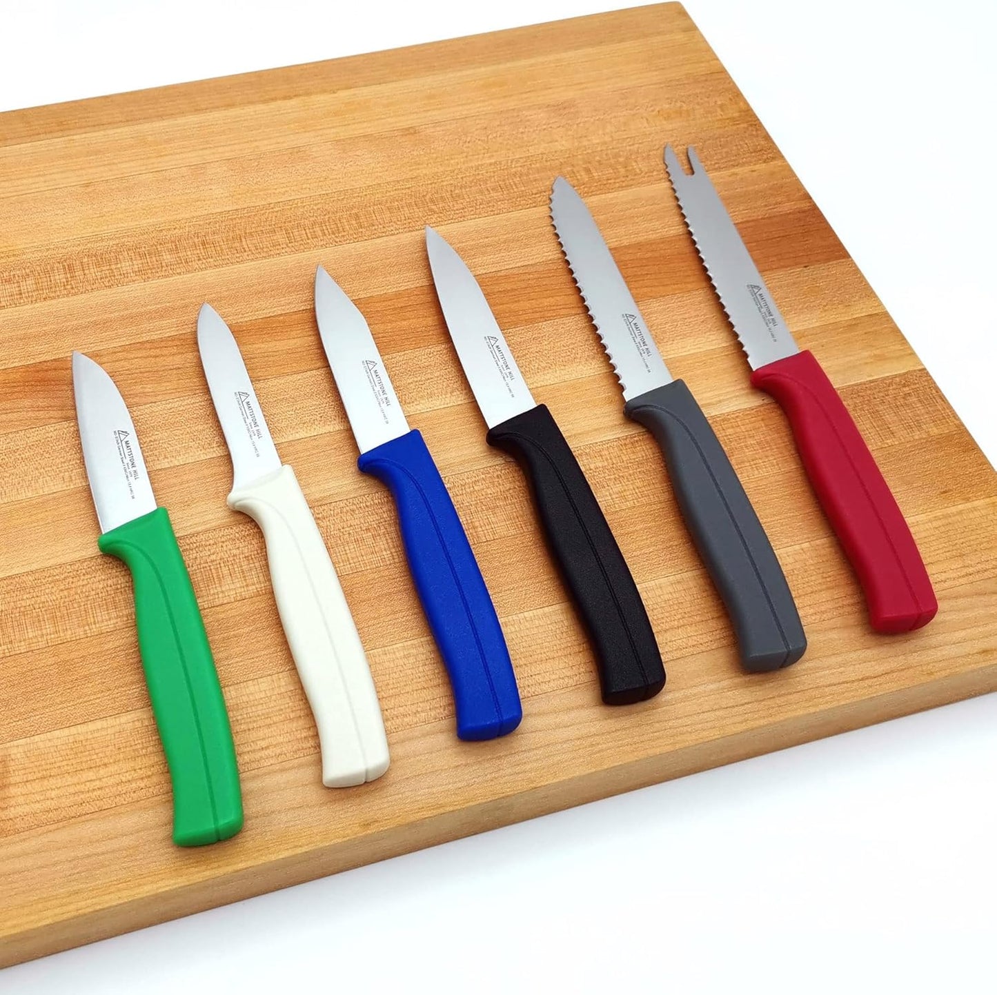 Tomato Knife - MATTSTONE HILL 5 Inch Serrated Kitchen Utility Knife, Serrated Cheese Tools, German X50CrMoV Steel, Red Handle