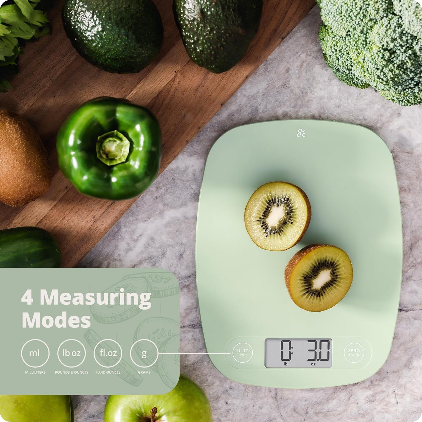 Greater Goods Food Scale – Digital Kitchen Scale, 1g Precision, Easy-Tare & Quick Conversion, Slim Compact Design, Durable & Portable | Ideal for Cooking, Baking & Meal Prep