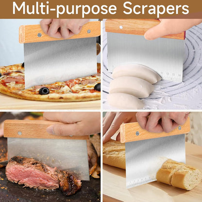 Hand Crafted Bread Lame Premium Sourdough Scoring Tool Bread Making Tools Set of 3 pieces Bread Knife(5 Blades) with Danish Dough Whisk and Dough Scraper Bread Cutter