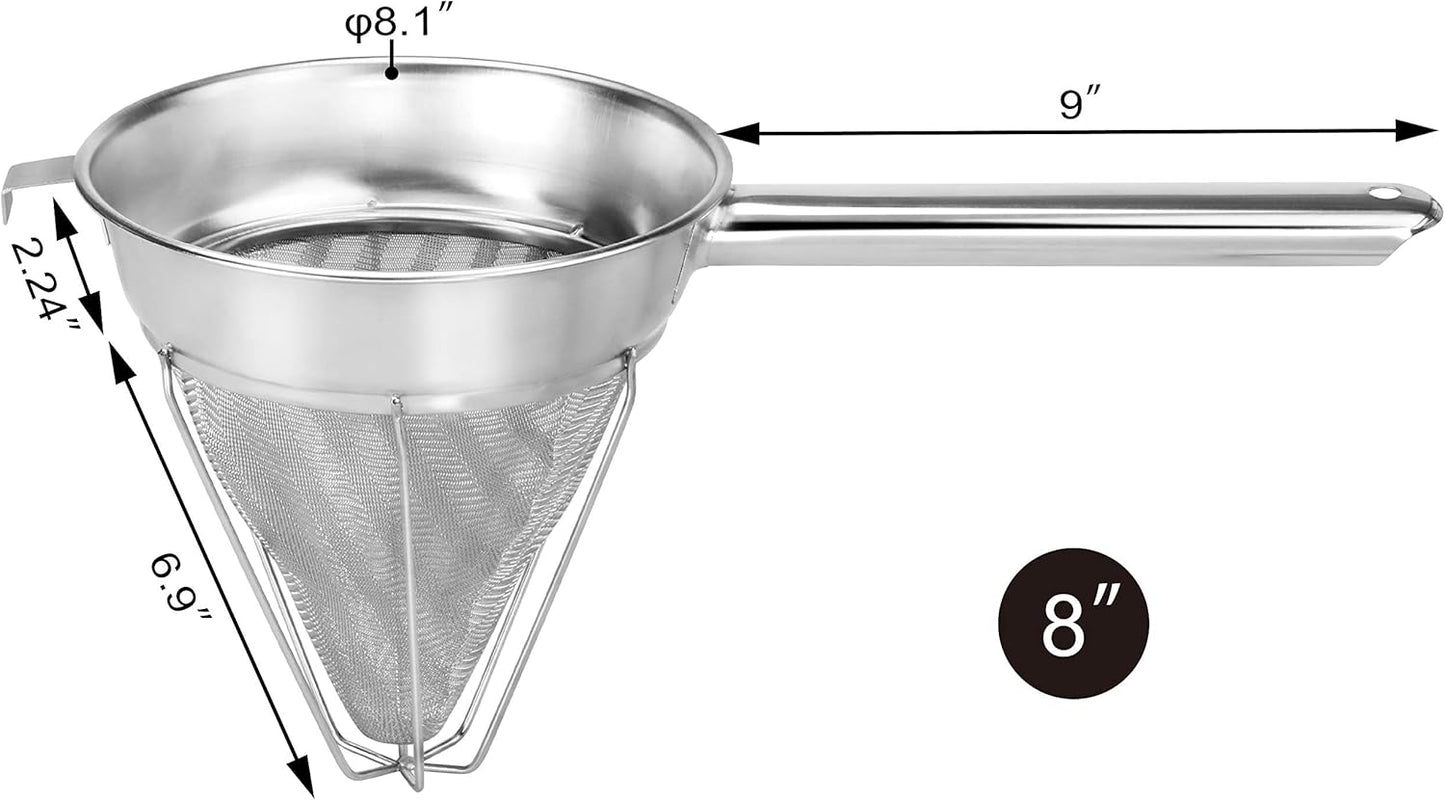New Star Foodservice Chinois Mesh Strainer, Stainless Steel, Reinforced, Extra Fine Mesh, 10-Inch