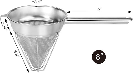 New Star Foodservice Chinois Mesh Strainer, Stainless Steel, Reinforced, Extra Fine Mesh, 10-Inch
