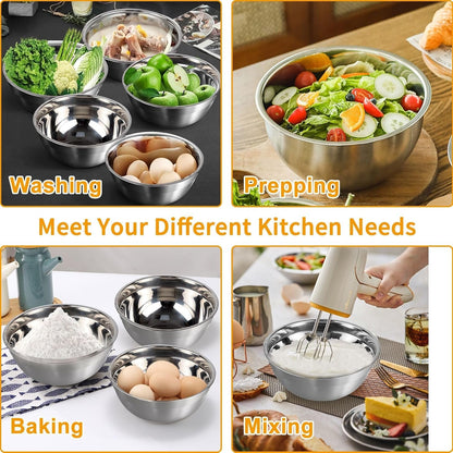 WEPSEN 5-Speed Electric Hand Mixer, 4 Large Mixing Bowls Set, Handheld Mixers with Whisks Beater, Stainless Steel Metal Nesting Bowl Measuring Cups Spoons Kitchen Cake Blender for Baking Supplies