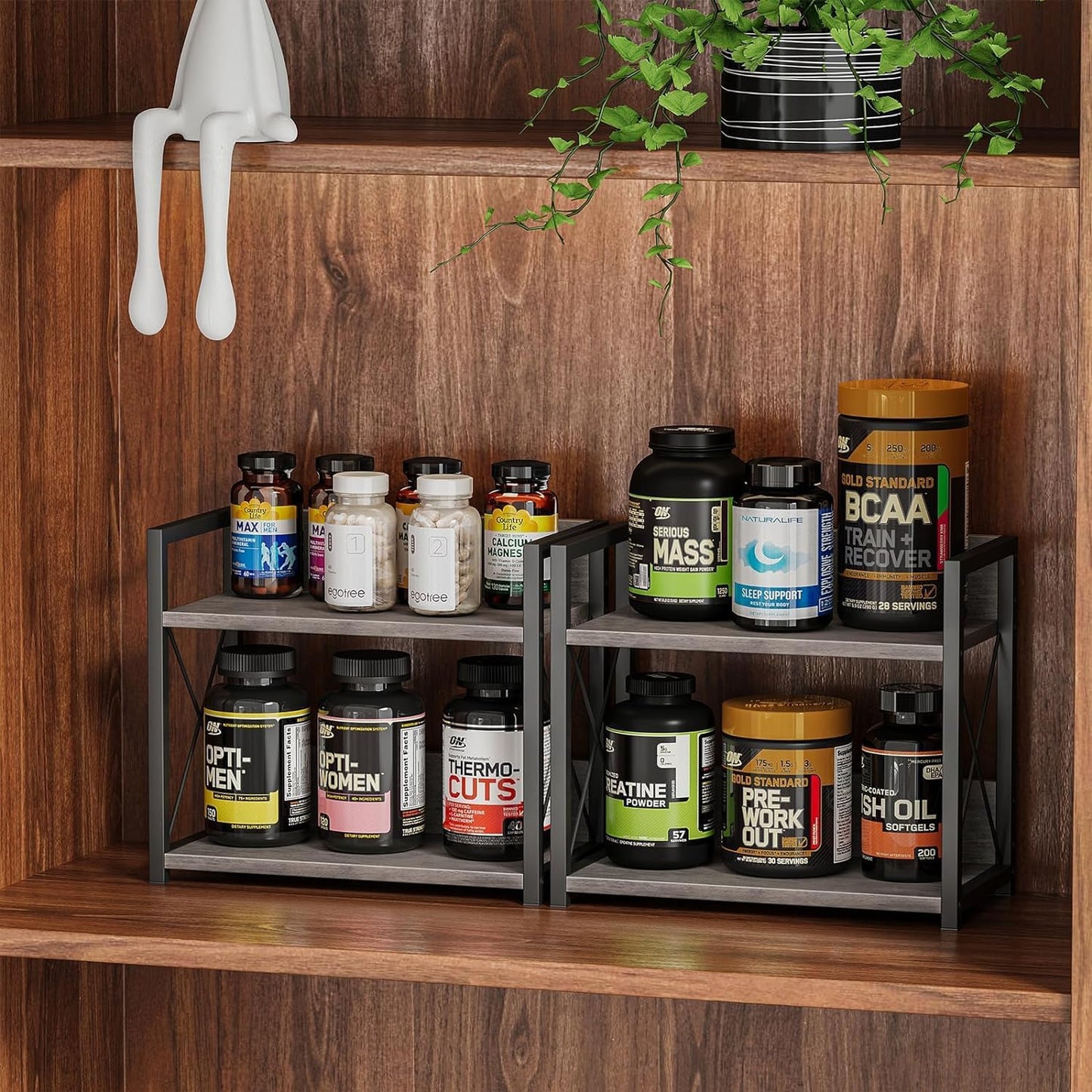 Giikin Countertop Shelf Organizer, 2 Tier Kitchen Spice Rack for Countertop, Wood Coffee Counter Shelf Organizer for Home (Brown, S)