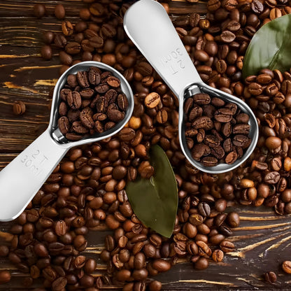 Stainless Steel Coffee Scoop Set - 3 Pc Measuring Spoons (1 Tbsp & 2 Tbsp Scoop) for Ground Coffee, Tea, Sugar Or Flour, Short Handles