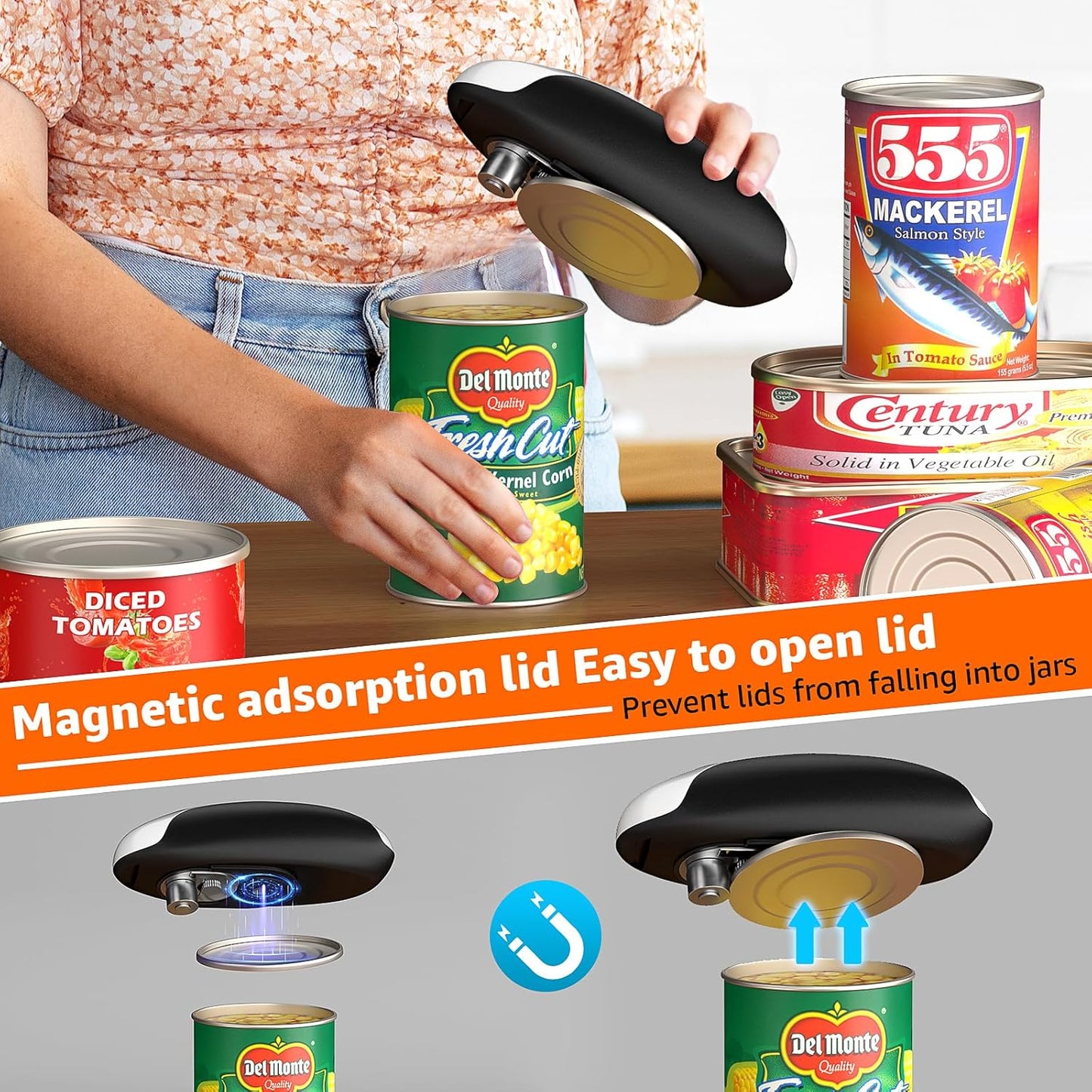 Electric Can Opener, Automatic Can Opener One Touch Operation, Rechargeable Can Opener USB-C Charge, Can Openers Smooth Edge For Seniors, Portable Kitchen Gadgets Fits Most Can Sizes
