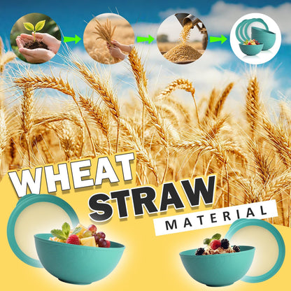 Wheat Straw Bowls Set with Lids, Unbreakable 40 OZ Cereal Bowls Set of 4, Salad Container for Lunch, Microwave & Dishwasher Safe Bowl Set for Kitchen, Picnic, RV, Camping, Multi
