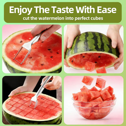 Watermelon Fork Slicer Cutter, 2PCS Stainless Steel 2-in-1 Watermelon Cutter, Portable Watermelon Fork Watermelon Cutter Slicer Tool Fruit Forks Slicer for Home Party Camping Kitchen Gadget