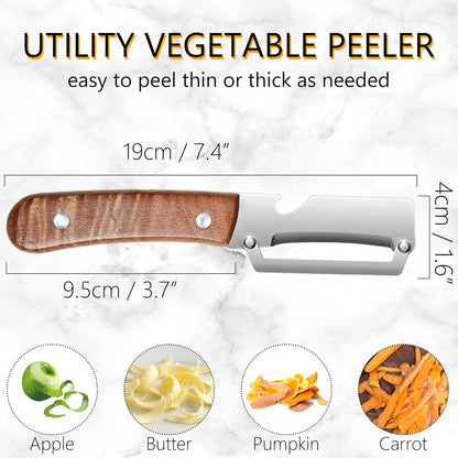 Upgrade Pro Multifunctional Vegetable Peeler - Premium Kitchen Peeler with Wooden Handle and Bottle Opener - Heavy Duty Stainless Steel Peeler Knife for Fruit Apple Potato Pumpkin Papaya Zucchini