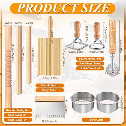 Wooden Rolling Pins for Baking, Small Dough Roller with Handle, Stainless Steel Pastry Blender Set with Pizza Dough Roller Docker, Pastry Cutter, Dough Cutter, Baking Mat, for Home Kitchen Cooking