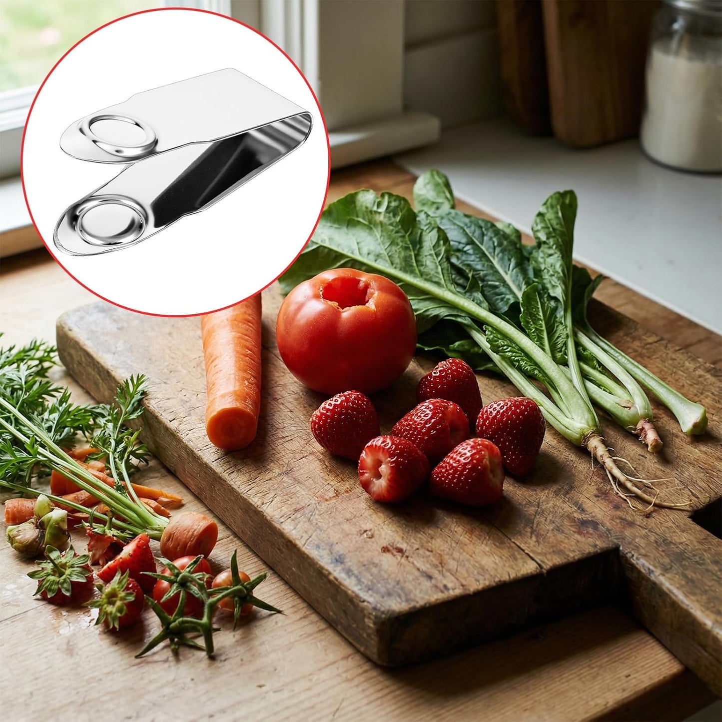 6 PCS Stainless Steel Strawberry Huller Stem Remover Strawberry Corer tool Tool Remover Picker Leaf Peeler Tweezers for Cherry Tomato, Silver, Efficient Fruit Corer Kitchen Gadgets
