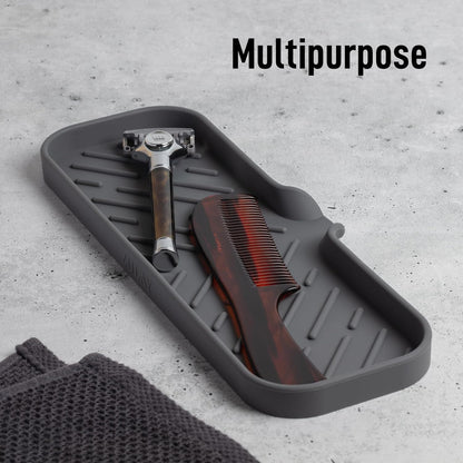 Zulay Kitchen (9x3.5in Sponge Holder for Kitchen Sink - Flexible Heavy-duty Multipurpose Sink Caddy - Counter Organizer for Kitchen, Bathroom, Makeup, Trinkets & More! (Grey)