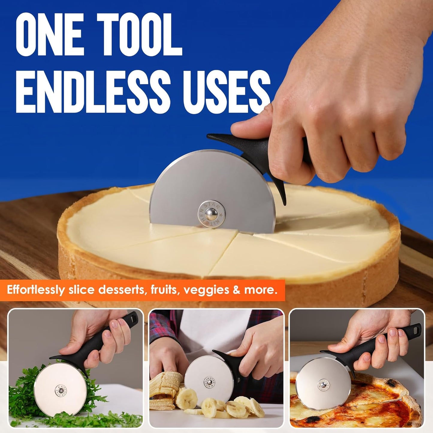KitchenStar 14-Inch Pizza Cutter Rocker Blade - Sharp Stainless Steel Slicer Knife, Protective Cover, Dishwasher Safe, Large - Professional Pizza Oven Accessories