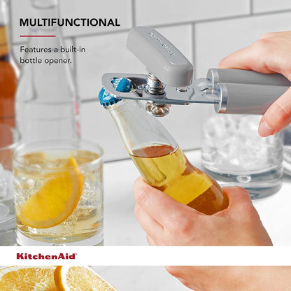 KitchenAid Classic Multifunction Can Opener and Bottle Opener Easy to Use, Razor Sharp Stainless Steel Cutting Wheel, Soft Ergonomic Handles, Black