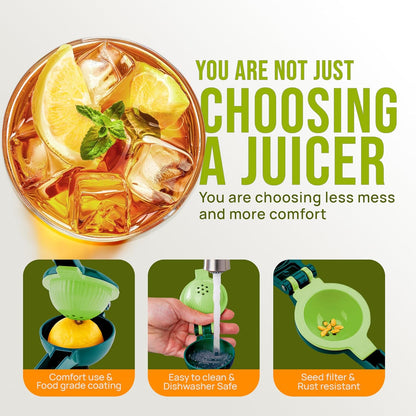 Zulay Kitchen Metal 2-in-1 Lemon Squeezer - Sturdy Max Extraction Hand Juicer Lemon Squeezer Gets Every Last Drop - Easy to Clean Manual Citrus Juicer - Easy-Use Lemon Juicer Squeezer - Yellow/Green