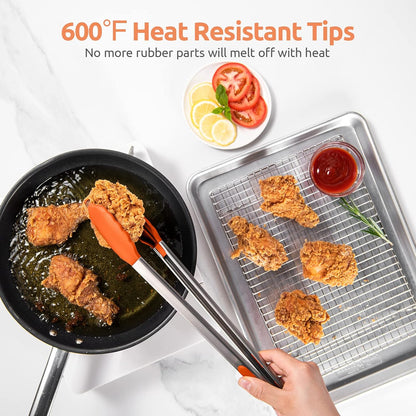 600ºF Heat Resistant Kitchen Tongs: U-Taste 9 inch Silicone Cooking Tong with Firm Sealed Non Stick Rubber Tips & Silicon Coated 18/8 Stainless Steel Handle & Smooth Locking for Serving Salad (Black)