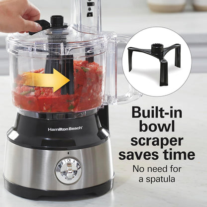 Hamilton Beach Food Processor & Vegetable Chopper for Slicing, Shredding, Mincing, and Puree, 10 Cups + Veggie Spiralizer makes Zoodles and Ribbons, Grey and Stainless Steel (70735)