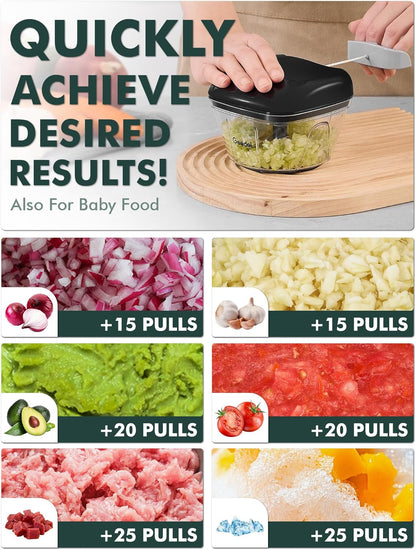 Manual Pull Food Chopper, Hand Pull String Onion Chopper Dicer for Kitchen, Easy Cleaning Food Chopper for Vegetables, Fruits (500 ML)