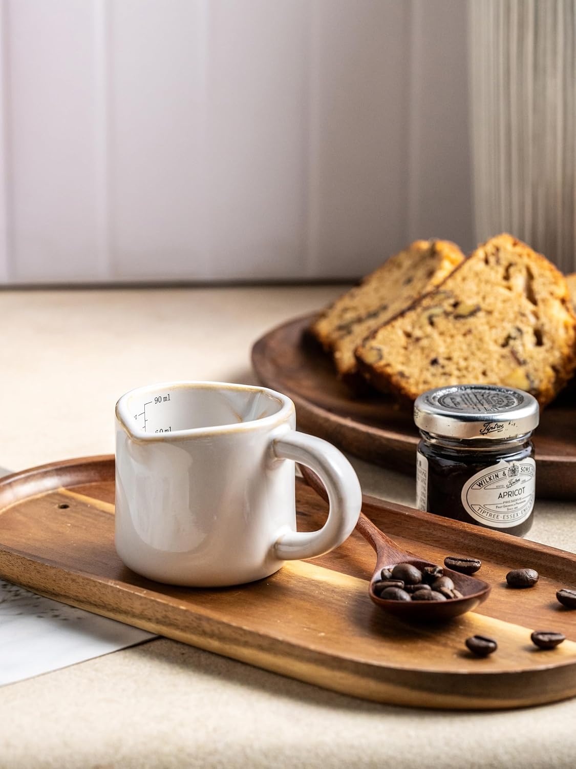 Espresso Cups Ceramic, 200ML Espresso Measuring Cup with Handle, Expresso Shots Cups with Scale, Espresso Accessories, White