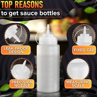 Set of 3 Inverted Condiment Squeeze Bottles 16 oz – Upgraded Design with Added Sealing Gaskets, Self-Closing Valve, Easy-to-Fill Clear Bottles for Sauces, Dressings, Ketchup, Mustard for Everyday Use