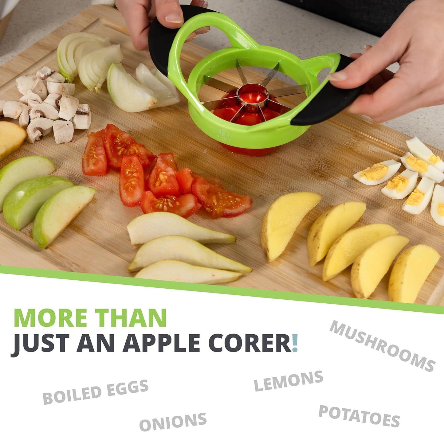 Oliver's Kitchen ® Apple Corer & Slicer - Our Fruit Cutter Is The Easy Way to Get Your 5 a Day - This Time Saving Apple Cutter Effortlessly Slices Fruit - Comfortable Non-Slip Handle - No More Knives!