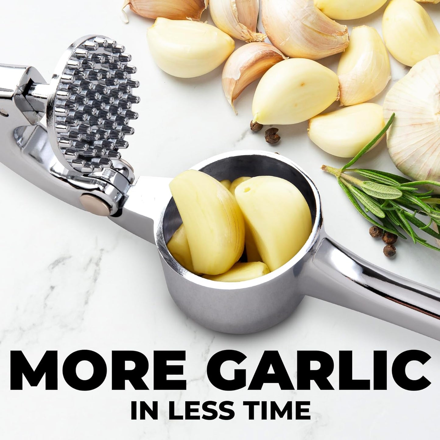 Zulay Kitchen Premium Garlic Press Set - Rust Proof Professional Garlic Mincer Tool - Easy-Squeeze, Easy-Clean with Soft, Ergonomic Handle - Silicone Garlic Peeler & Brush (Silver)
