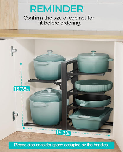 ORDORA Pots and Pans Organizer for Cabinet 16.61 Height, 8 Tier Pot Organizers Rack with 3 DIY Methods, Adjustable Pan Organizer under Cabinet Kitchen Organization and Storage