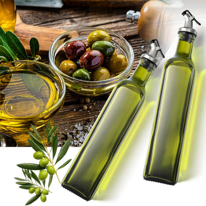 gmisun Olive Oil Dispenser for Kitchen, 4 Pack 17 fl oz Glass Oil Dispensers Bottle, Cooking Soy Sauce Bottle Container Cruet with Plastic Pourer Spout, Funnel and Labels, Clear