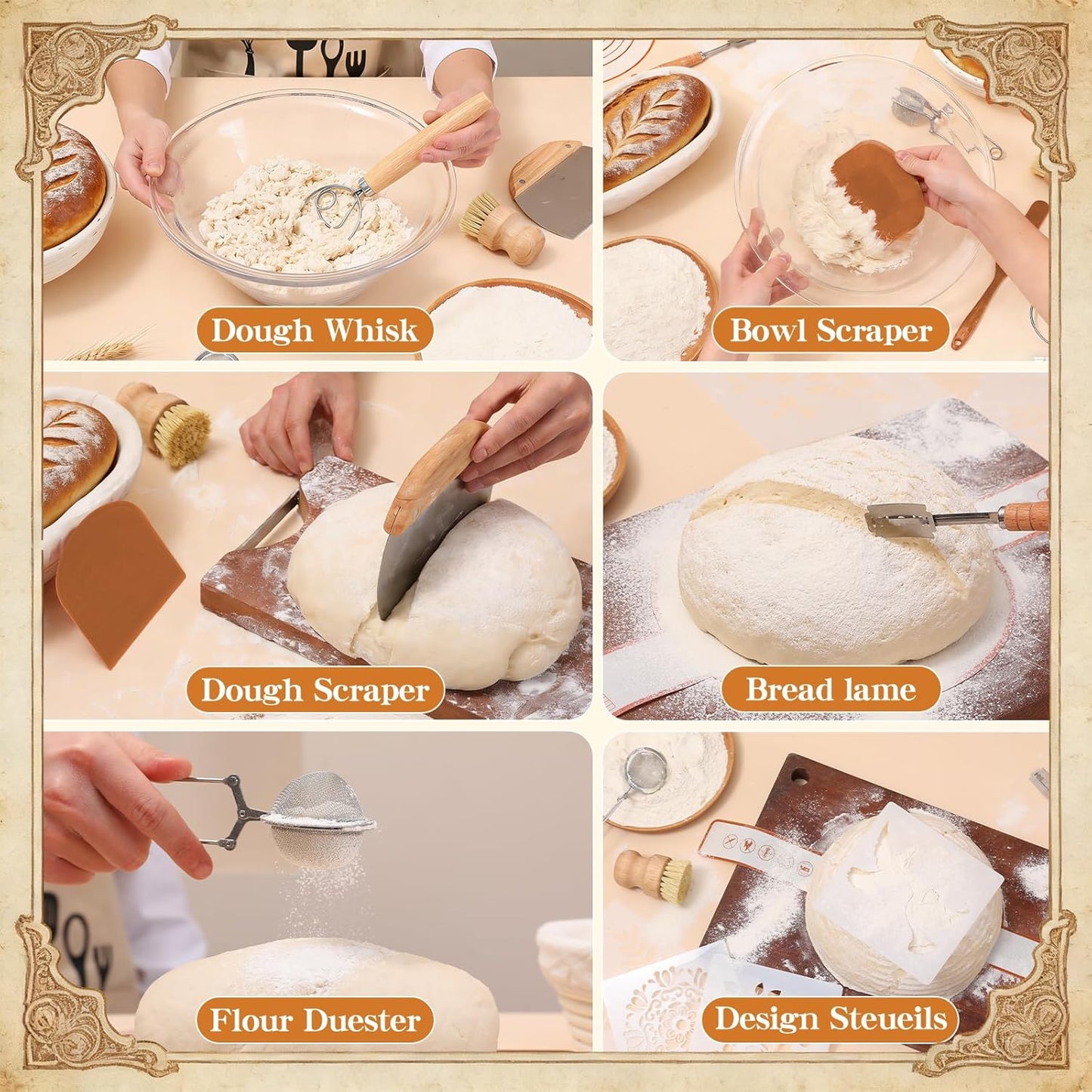 Sourdough Starter Kit for Beginners – Complete Sourdough Kit with Banneton Basket, Bread Lame with Blades, Starter Jar, Bread Stencil, Dough Scraper & Recipe Guide – Sourdough Bread Making Kit