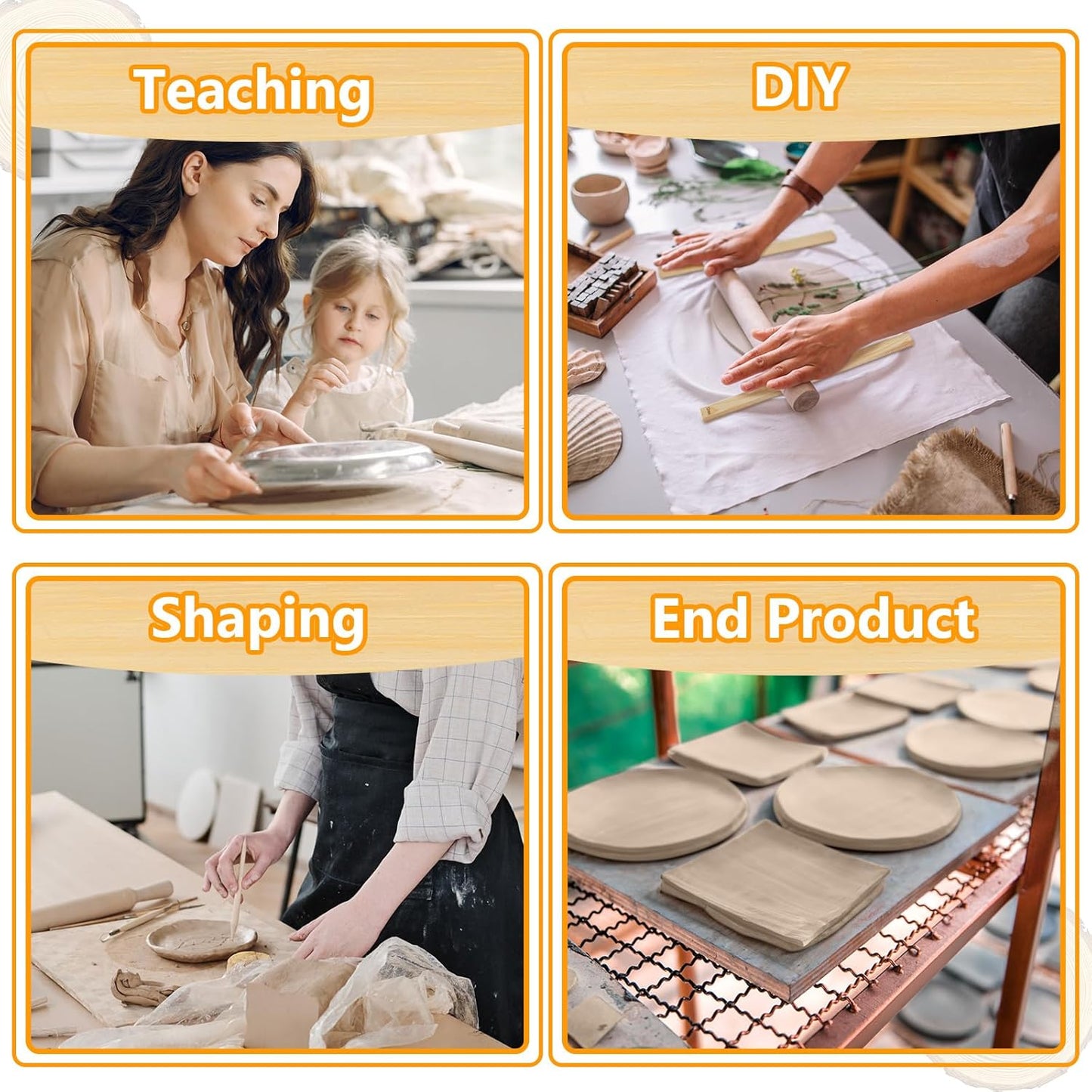Sasylvia 10 Pcs Pottery Rolling Pin Guides Wood Teaching Rolling Mud Stick Guide Set Polymer Clay Depth Guide Pottery Tools Clay Mudboard Tools (5 Size,Wood Color)