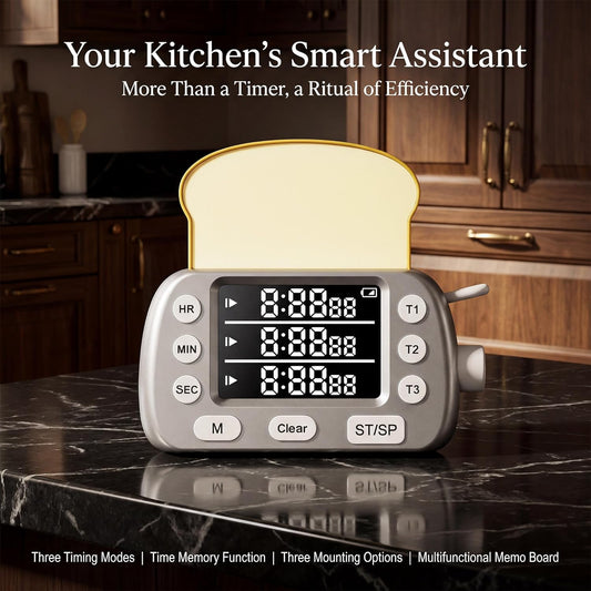 Digital Kitchen Timer for Cooking - 3-Channel Magnetic Countdown Timers with Memory Preset for Baking, Toaster, Eggs Includes Memo Notes (White)