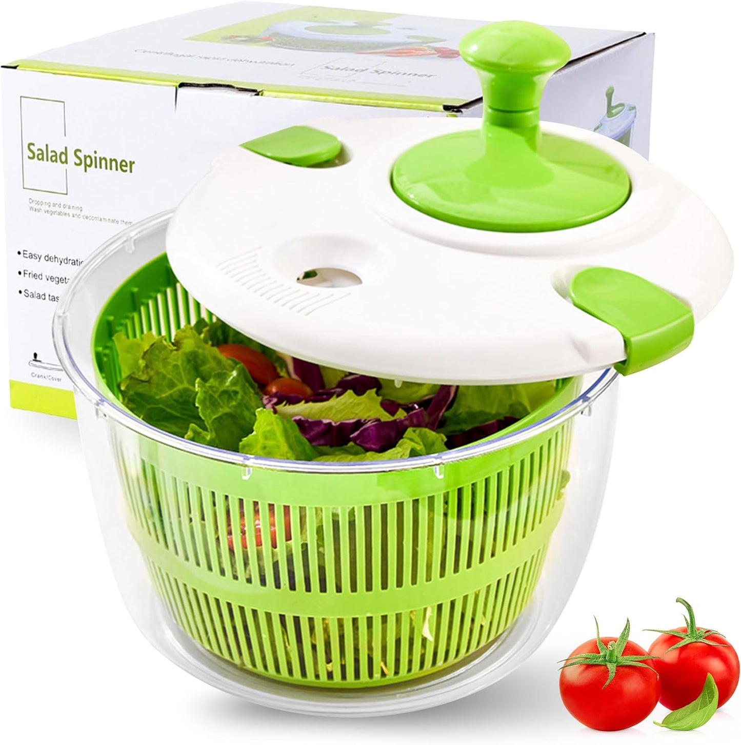 DoubleWave Salad Spinner | Spin & Dry Fruits, Vegetables & Greens Fast | Lettuce Washer with Dual Drain Holes | BPA-Free, Easy to Clean | 5.3 Quart Large Capacity