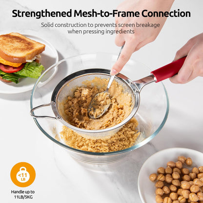 U-Taste Medium Fine Mesh Strainer: 18/8 Stainless Steel 4.73in 30 Mesh Kitchen Food Sieve with Sturdy Riveted Silicone Handle, Heavy Duty Deep Handheld Metal Colander for Rice, Quinoa, Flour (Black)